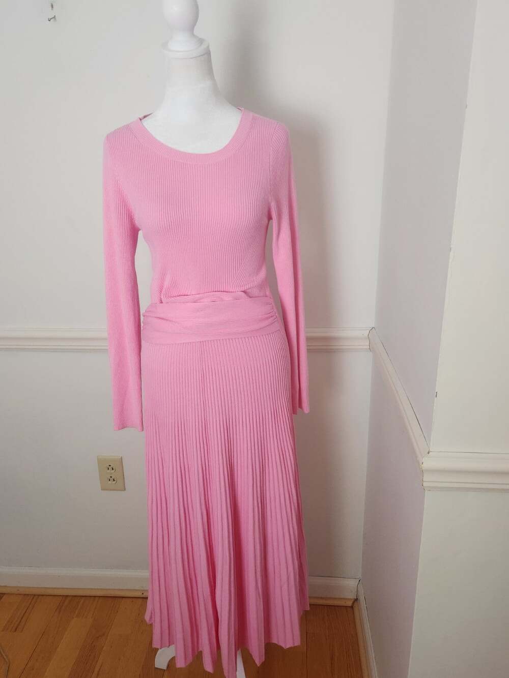 Anthropologie Long Sleeve Ribbed Sweater Midi Dress Size Small Womens Pink